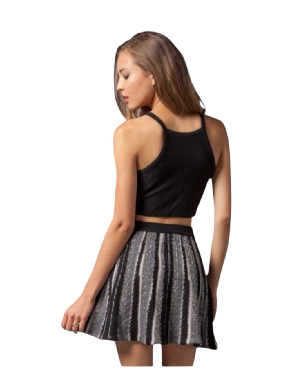 new Lovers + Friends 𖦹 Edgy Woven Knit Circle Mini Skater Skirt 𖦹 Black Grey - Picture 5 of 16